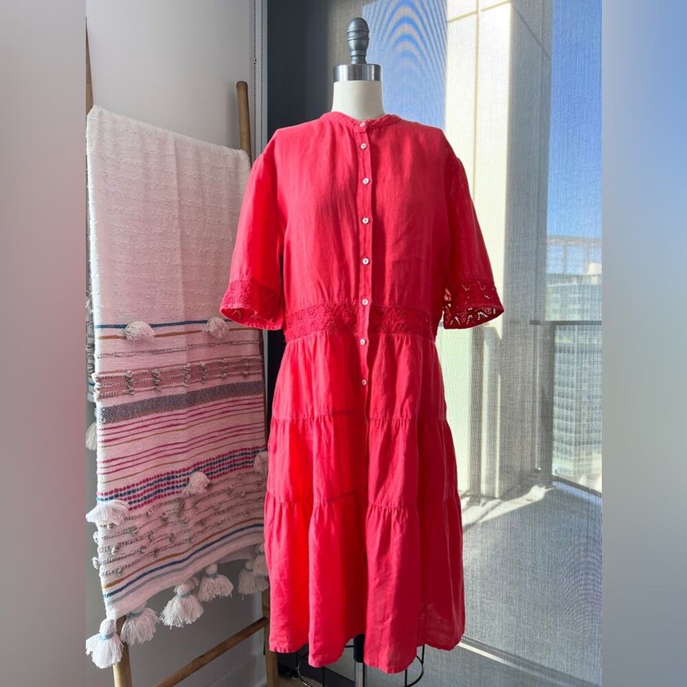120% Lino Embroidered 100% Linen Shirtdress In Tulip Women’s Size 44 US 8 - Picture 1 of 11